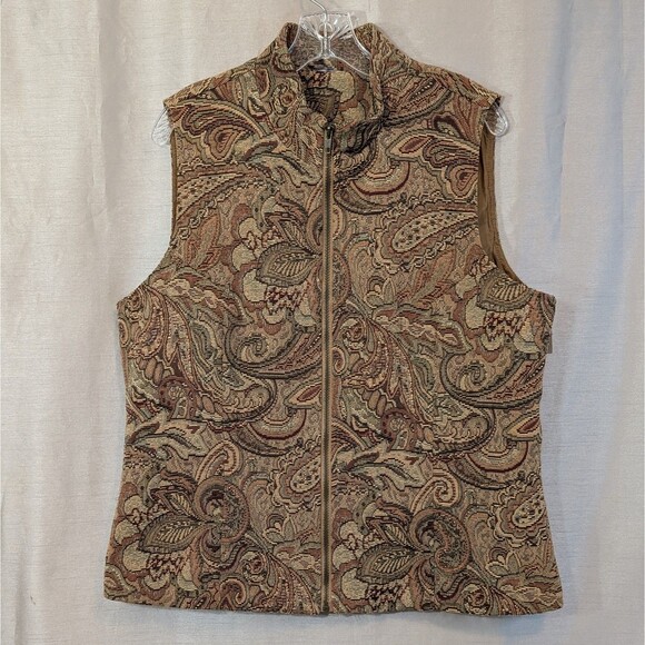 Vintage Tapestry Vest Brown Floral Paisley White Stag - Tagless /See Photos - XL - Picture 2 of 16